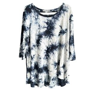 Elegant Women's Tie-Dye Long Sleeve Top - Blue and Light Gray